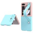 For Samsung Galaxy Z Flip5 Skin Contrast Wristband Folding Phone Case(Ice Blue + Pink) - 1