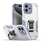 For iPhone 16 Plus Ring Holder Non-slip Shockproof Armor Phone Case(White) - 1