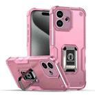 For iPhone 16 Plus Ring Holder Non-slip Shockproof Armor Phone Case(Pink) - 1