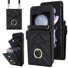 For Samsung Galaxy Z Flip5 V-shaped RFID Card Slot Phone Case with Ring Holder(Black) - 1