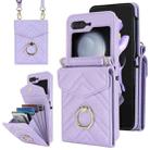 For Samsung Galaxy Z Flip5 V-shaped RFID Card Slot Phone Case with Ring Holder(Purple) - 1