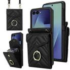For Samsung Galaxy Z Flip7 5G V-shaped RFID Card Slot Phone Case with Ring Holder(Black) - 1