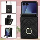 For Samsung Galaxy Z Flip7 5G V-shaped RFID Card Slot Phone Case with Ring Holder(Black) - 2