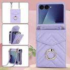 For Samsung Galaxy Z Flip7 5G V-shaped RFID Card Slot Phone Case with Ring Holder(Purple) - 2