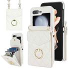 For Samsung Galaxy Z Flip5 Diamond Lattice RFID Card Slot Phone Case with Ring Holder(White) - 1