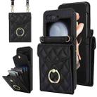 For Samsung Galaxy Z Flip5 Diamond Lattice RFID Card Slot Phone Case with Ring Holder(Black) - 1