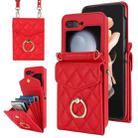 For Samsung Galaxy Z Flip5 Diamond Lattice RFID Card Slot Phone Case with Ring Holder(Red) - 1