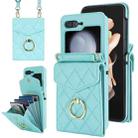 For Samsung Galaxy Z Flip5 Diamond Lattice RFID Card Slot Phone Case with Ring Holder(Green) - 1