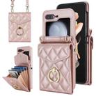 For Samsung Galaxy Z Flip5 Diamond Lattice RFID Card Slot Phone Case with Ring Holder(Rose Gold) - 1