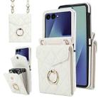 For Samsung Galaxy Z Flip7 5G Diamond Lattice RFID Card Slot Phone Case with Ring Holder(White) - 1