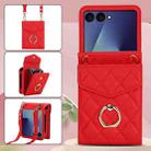 For Samsung Galaxy Z Flip7 5G Diamond Lattice RFID Card Slot Phone Case with Ring Holder(Red) - 2
