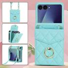 For Samsung Galaxy Z Flip7 5G Diamond Lattice RFID Card Slot Phone Case with Ring Holder(Green) - 2