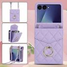 For Samsung Galaxy Z Flip7 5G Diamond Lattice RFID Card Slot Phone Case with Ring Holder(Purple) - 2