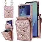 For Samsung Galaxy Z Flip7 5G Diamond Lattice RFID Card Slot Phone Case with Ring Holder(Rose Gold) - 1