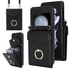 For Samsung Galaxy Z Flip5 Litchi Texture RFID Card Slot Phone Case with Ring Holder(Black) - 1