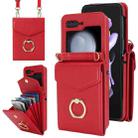 For Samsung Galaxy Z Flip5 Litchi Texture RFID Card Slot Phone Case with Ring Holder(Red) - 1