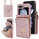 For Samsung Galaxy Z Flip5 Litchi Texture RFID Card Slot Phone Case with Ring Holder(Rose Gold) - 1