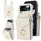 For Samsung Galaxy Z Flip4 Litchi Texture RFID Card Slot Phone Case with Ring Holder(White) - 1