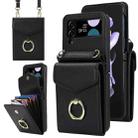For Samsung Galaxy Z Flip4 Litchi Texture RFID Card Slot Phone Case with Ring Holder(Black) - 1