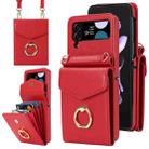 For Samsung Galaxy Z Flip4 Litchi Texture RFID Card Slot Phone Case with Ring Holder(Red) - 1
