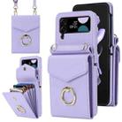 For Samsung Galaxy Z Flip4 Litchi Texture RFID Card Slot Phone Case with Ring Holder(Purple) - 1