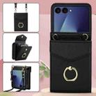 For Samsung Galaxy Z Flip7 5G Litchi Texture RFID Card Slot Phone Case with Ring Holder(Black) - 2