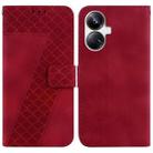 For Realme 10 Pro+ 7-shaped Embossed Leather Phone Case(Red) - 1