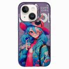 For iPhone 14 Chinese Ancient Style Electroplated Lens Ring PC Hybrid TPU Phone Case(Girl with Glasses) - 1