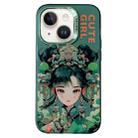 For iPhone 14 Chinese Ancient Style Electroplated Lens Ring PC Hybrid TPU Phone Case(Green Background Girl) - 1