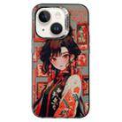 For iPhone 14 Chinese Ancient Style Electroplated Lens Ring PC Hybrid TPU Phone Case(Red Letter Girl) - 1