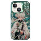 For iPhone 14 Chinese Ancient Style Electroplated Lens Ring PC Hybrid TPU Phone Case(Green Background Boy) - 1