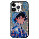 For iPhone 14 Pro Max Chinese Ancient Style Electroplated Lens Ring PC Hybrid TPU Phone Case(Blue Letter Boy) - 1