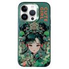 For iPhone 13 Pro Max Chinese Ancient Style Electroplated Lens Ring PC Hybrid TPU Phone Case(Green Background Girl) - 1