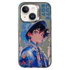 For iPhone 13 Chinese Ancient Style Electroplated Lens Ring PC Hybrid TPU Phone Case(Blue Letter Boy) - 1