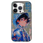 For iPhone 12 Pro Max Chinese Ancient Style Electroplated Lens Ring PC Hybrid TPU Phone Case(Blue Letter Boy) - 1