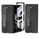 For Samsung Galaxy Z Fold5 ABEEL Integrated Cowhide Texture PU Phone Case with Holder(Black) - 1
