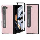 For Samsung Galaxy Z Fold5 ABEEL Integrated Cowhide Texture PU Phone Case with Holder(Pink) - 1