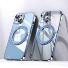 For iPhone 14 Plus Electroplated 360 Degree Bracket MagSafe Magnetic Phone Case(Transparent Blue) - 1