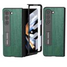 For Samsung Galaxy Z Fold5 ABEEL Integrated Wood Texture PU Phone Case with Holder(Green) - 1