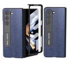 For Samsung Galaxy Z Fold5 ABEEL Integrated Wood Texture PU Phone Case with Holder(Blue) - 1