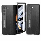 For Samsung Galaxy Z Fold5 ABEEL Integrated Wood Texture PU Phone Case with Holder(Black) - 1