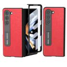 For Samsung Galaxy Z Fold5 ABEEL Integrated Wood Texture PU Phone Case with Holder(Red) - 1