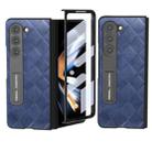For Samsung Galaxy Z Fold5 ABEEL Integrated Weave Plaid PU Phone Case with Holder(Blue) - 1