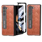 For Samsung Galaxy Z Fold5 ABEEL Integrated Weave Plaid PU Phone Case with Holder(Brown) - 1