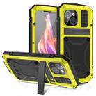 For iPhone 15 R-JUST Shockproof Life Waterproof Dust-proof Metal + Silicone Phone Case with Holder(Yellow) - 1