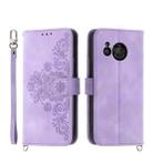 For Sharp Aquos R8 Skin-feel Flowers Embossed Wallet Leather Phone Case(Purple) - 1