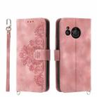 For Sharp Aquos R8 Skin-feel Flowers Embossed Wallet Leather Phone Case(Pink) - 1