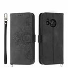 For Sharp Aquos R8 Skin-feel Flowers Embossed Wallet Leather Phone Case(Black) - 1