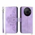 For Sharp Aquos R8 Pro Skin-feel Flowers Embossed Wallet Leather Phone Case(Purple) - 1