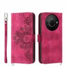 For Sharp Aquos R8 Pro Skin-feel Flowers Embossed Wallet Leather Phone Case(Wine Red) - 1